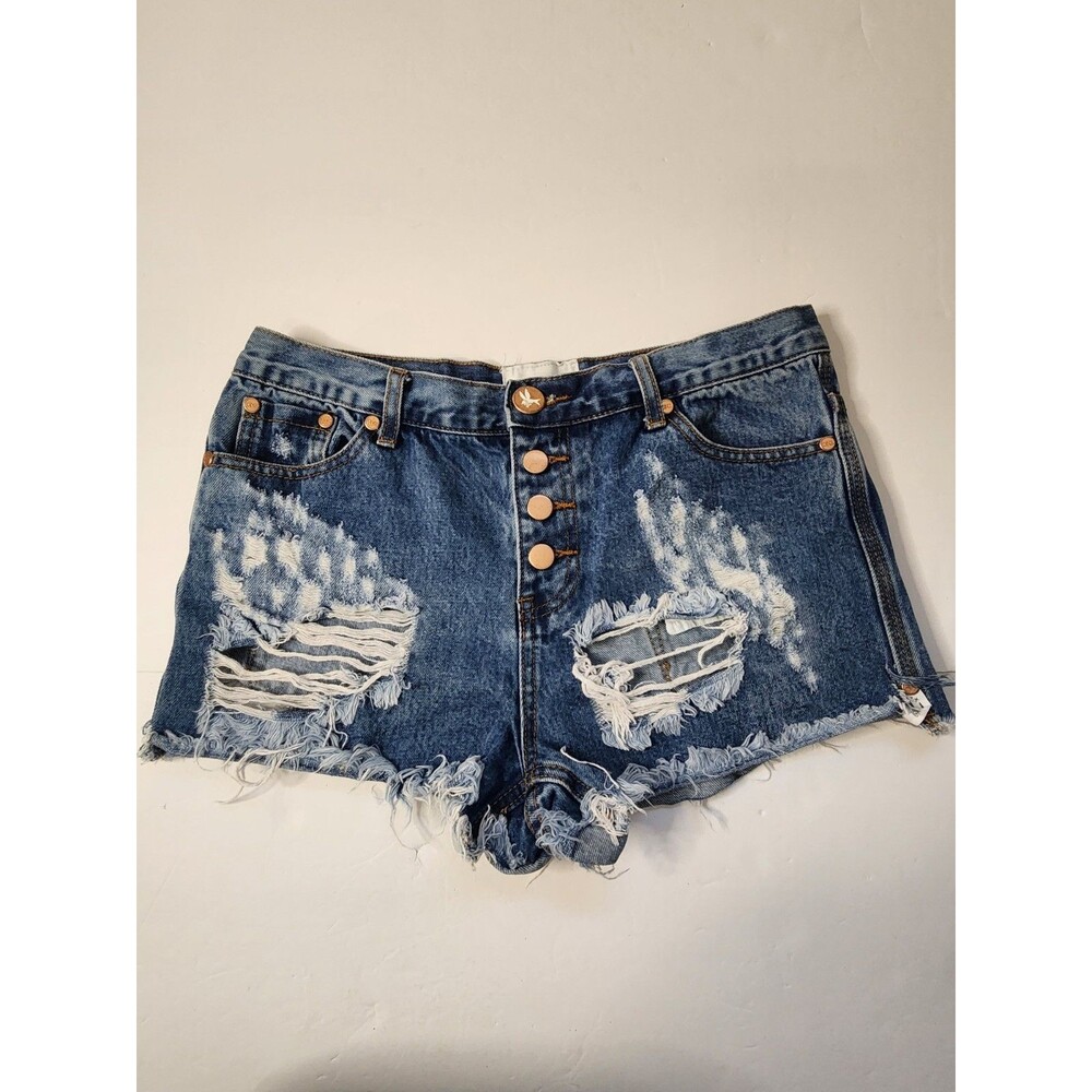 One By One Teaspoon Distressed Denim Shorts Womens 30 Romeos High Rise Firm Fit